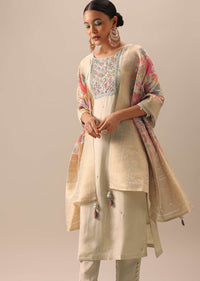 White Kurta Set with Brocade Dupatta