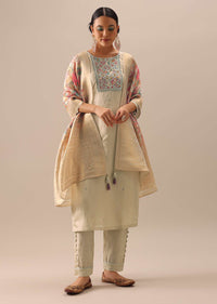 White Kurta Set with Brocade Dupatta