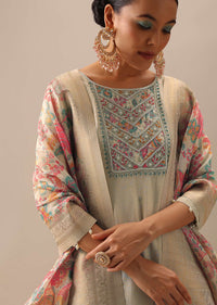 White Kurta Set with Brocade Dupatta