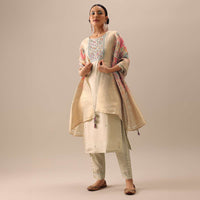 White Kurta Set with Brocade Dupatta