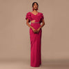 Pink Indo-western Saree And Layered Sleeves Blouse Set In Crepe