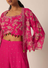 Pink Indo Fusion Floral Print Jacket And Palazzo Set