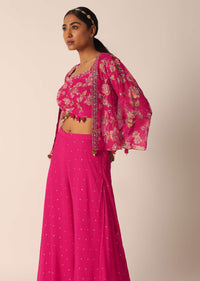 Pink Indo Fusion Floral Print Jacket And Palazzo Set