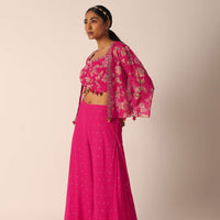 Pink Indo Fusion Floral Print Jacket And Palazzo Set