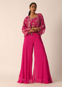 Pink Indo Fusion Floral Print Jacket And Palazzo Set