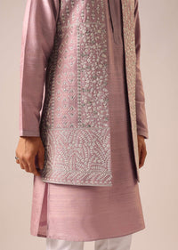 Pink Jacket And Kurta Set with Cutwork Detail