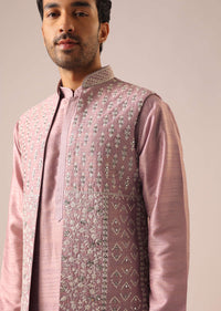 Pink Jacket And Kurta Set with Cutwork Detail