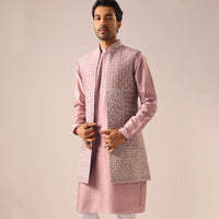 Pink Jacket And Kurta Set with Cutwork Detail