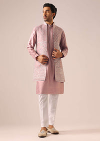 Pink Jacket And Kurta Set with Cutwork Detail