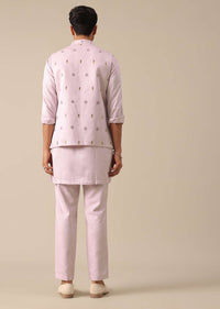 Pink Jacket And Kurta Set With Floral Motif Thread Work