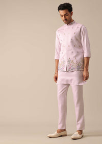 Pink Jacket And Kurta Set With Floral Motif Thread Work