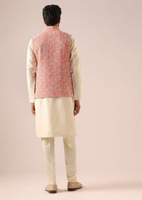 Pink Jacket And Kurta Set with Geometric Thread Work