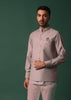 Pink Jacket Kurta Set With Embroidered Neckline And Pocket Square
