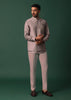Pink Jacket Kurta Set With Embroidered Neckline And Pocket Square