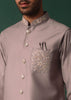Pink Jacket Kurta Set With Embroidered Neckline And Pocket Square