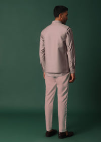 Pink Jacket Kurta Set With Embroidered Neckline And Pocket Square