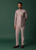Pink Jacket Kurta Set With Embroidered Neckline And Pocket Square
