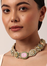 Pink Jute Choker With Kundan Motifs