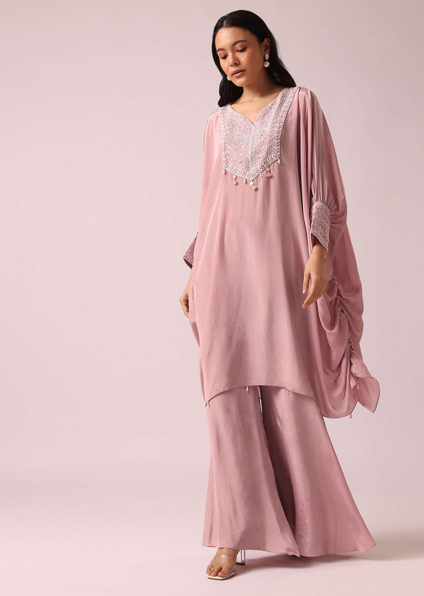 Pink Kaftan And Sharara Fusion Set