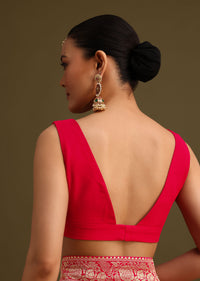 Pink Khaddi Georgette Saree With Gotta Patti Border And Unstitched Blouse