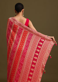 Pink Khaddi Georgette Saree With Gotta Patti Border And Unstitched Blouse
