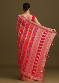 Pink Khaddi Georgette Saree With Gotta Patti Border And Unstitched Blouse