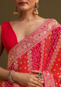 Pink Khaddi Georgette Saree With Gotta Patti Border And Unstitched Blouse