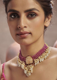 Pink Kundan Choker Embedded In Floral Motifs