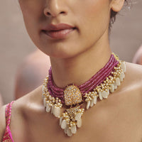 Pink Kundan Choker Embedded In Floral Motifs