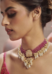 Pink Kundan Choker Embedded In Floral Motifs