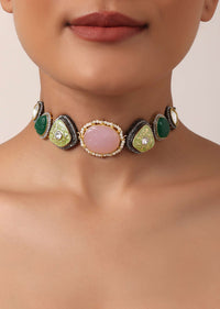 Pink Kundan Choker Set With Two Tone Stones