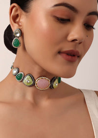 Pink Kundan Choker Set With Two Tone Stones