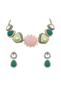 Pink Kundan Choker Set With Two Tone Stones