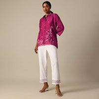 Pink Kurta And Pant Set In Cotton Silk