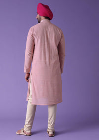 Pink Kurta In Raw Silk With Matching Cotton Churidar