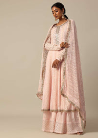 Pink Kurta Palazzo Set With Lucknowi Work