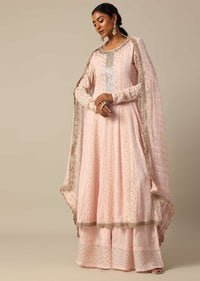 Pink Kurta Palazzo Set With Lucknowi Work