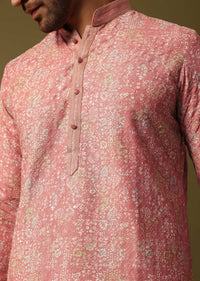 Pink Kurta Pyjama With Sequins For Men