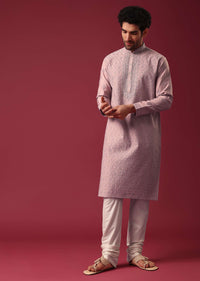 Pink Kurta Set In Silk with Sequin Work