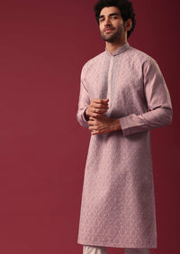 Pink Kurta Set In Silk with Sequin Work