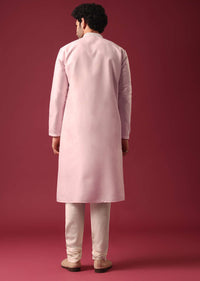 Pink Kurta Set With Mirror Work In Silk Fabric