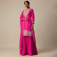 Pink Kurta Sharara Set With Resham Work