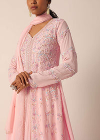 Pink Kurti And Skirt Set With Sequin Embellishments