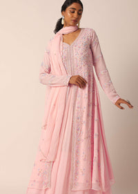 Pink Kurti And Skirt Set With Sequin Embellishments