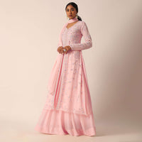 Pink Kurti And Skirt Set With Sequin Embellishments