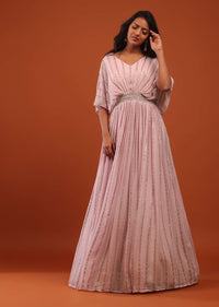 Pink Lady Cut-dana And Sequins Embroidered Georgette Kaftan Gown