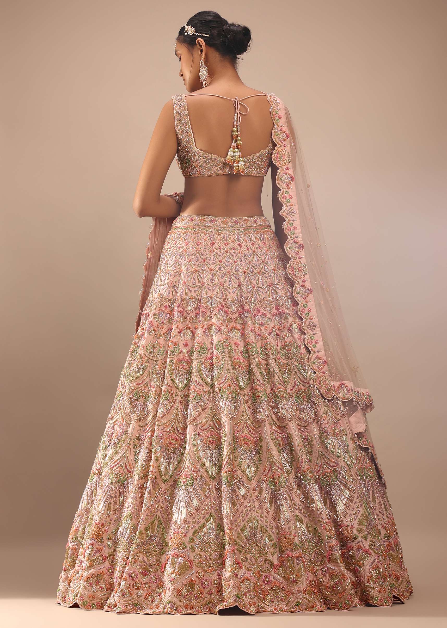 Pink Lehenga And Sleeveless Crop Top Set With A Corset Neckline In Zardozi Embroidery