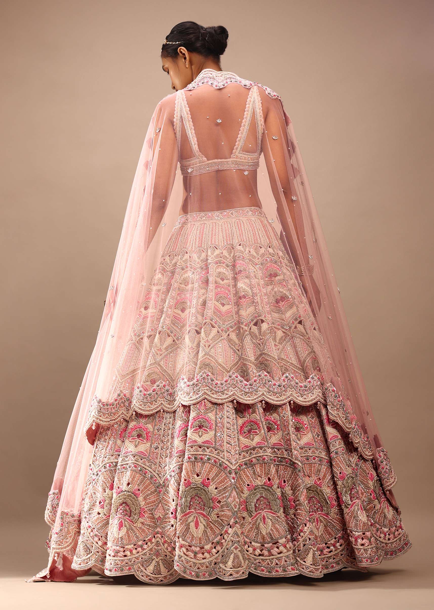 Pink Lehenga And Crop In Sequins And Cut Dana Embroidery, The Crop Top Comes In Sleeveless With Plunging Neckline