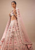 Pink Lehenga And Crop In Sequins And Cut Dana Embroidery, The Crop Top Comes In Sleeveless With Plunging Neckline