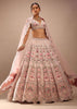 Pink Lehenga And Crop In Sequins And Cut Dana Embroidery, The Crop Top Comes In Sleeveless With Plunging Neckline